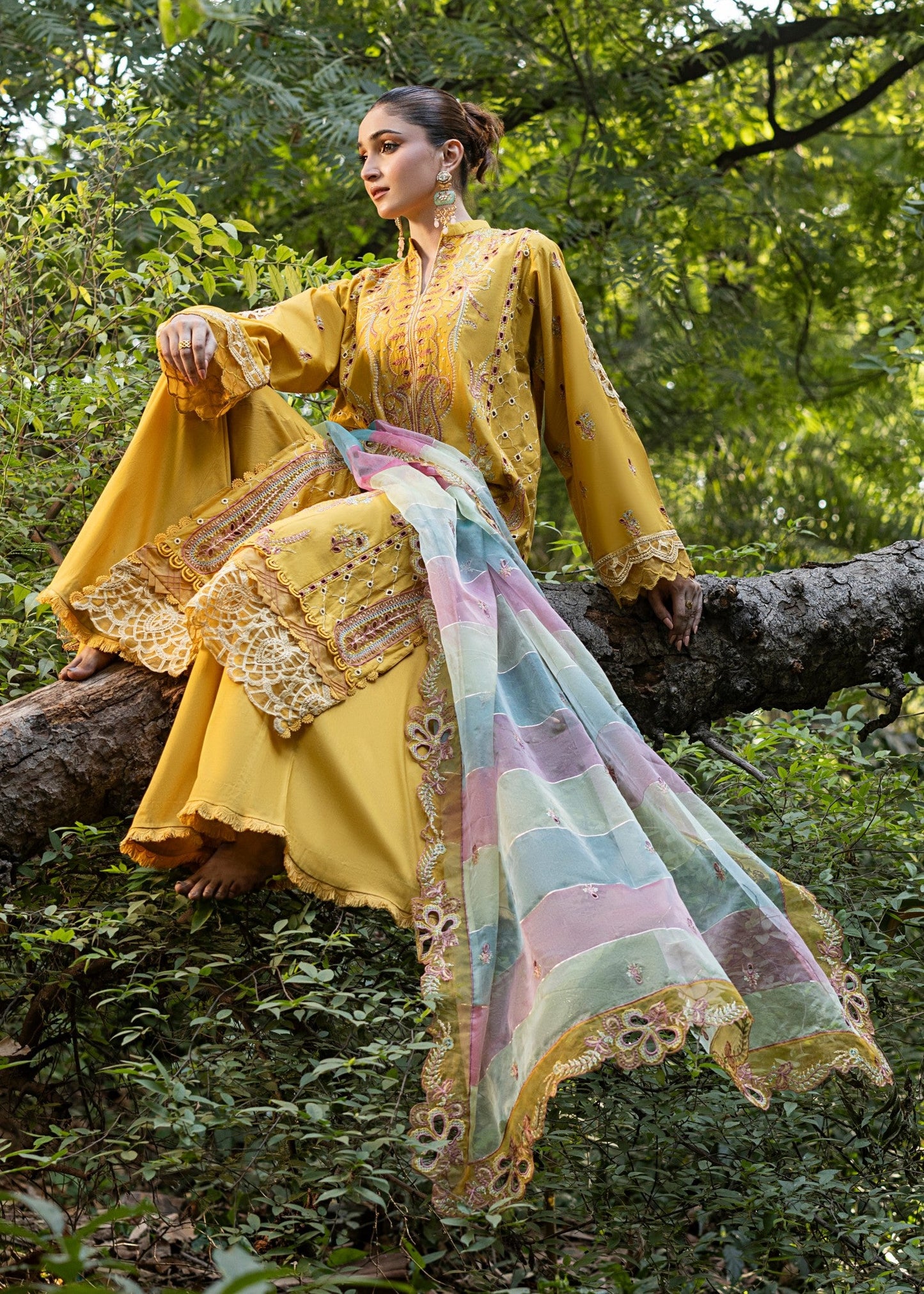 Embroidered Lawn Summer Wear Suit Mustard Online in Sri Lanka India Australia
