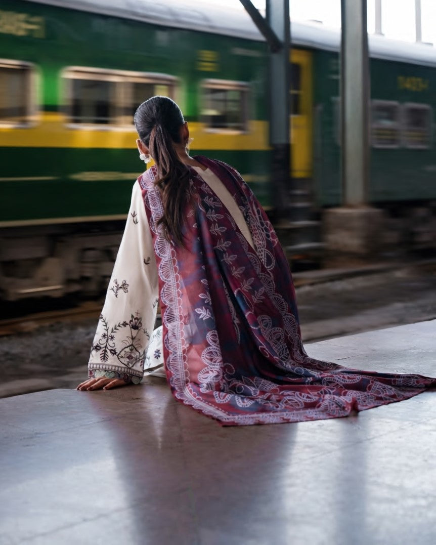 Embroidered Lawn Trouser Dupatta Set Online in Dubai UAE Abudhabi Ajman Sharjah