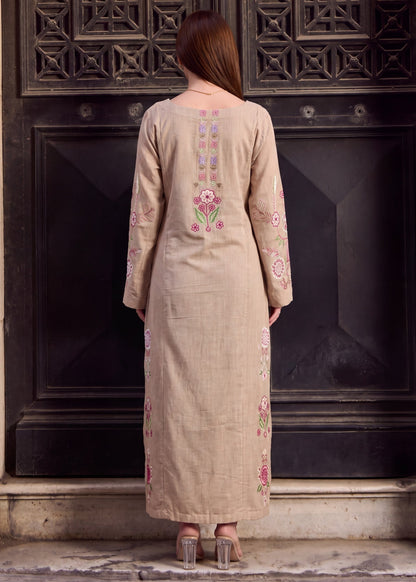 Embroidered Lemon Khaddar Kaftan Top Online in KSA Riyadh Saudi Arabia Oman Bahrain Qatar
