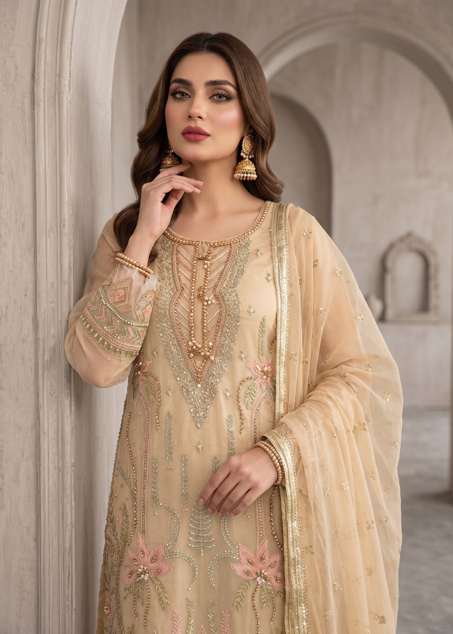 Embroidered Lemon Organza Partywear Salwar Kameez Online in KSA Riyadh Saudi Arabia Oman Bahrain Qatar