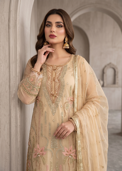 Embroidered Lemon Organza Partywear Salwar Kameez Online in KSA Riyadh Saudi Arabia Oman Bahrain Qatar
