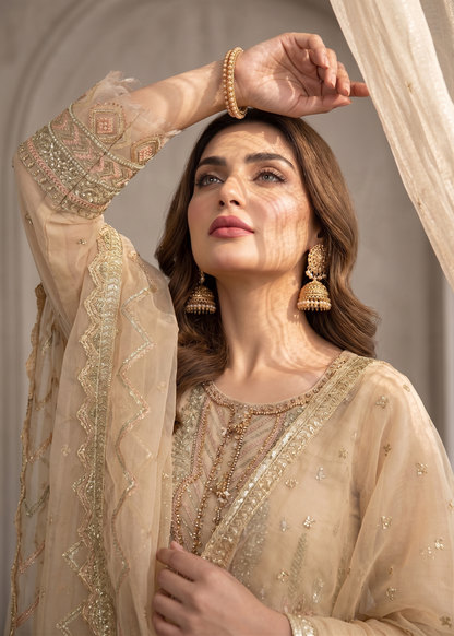 Embroidered Lemon Organza Salwar Suit Online in KSA Riyadh Saudi Arabia Oman Bahrain Qatar