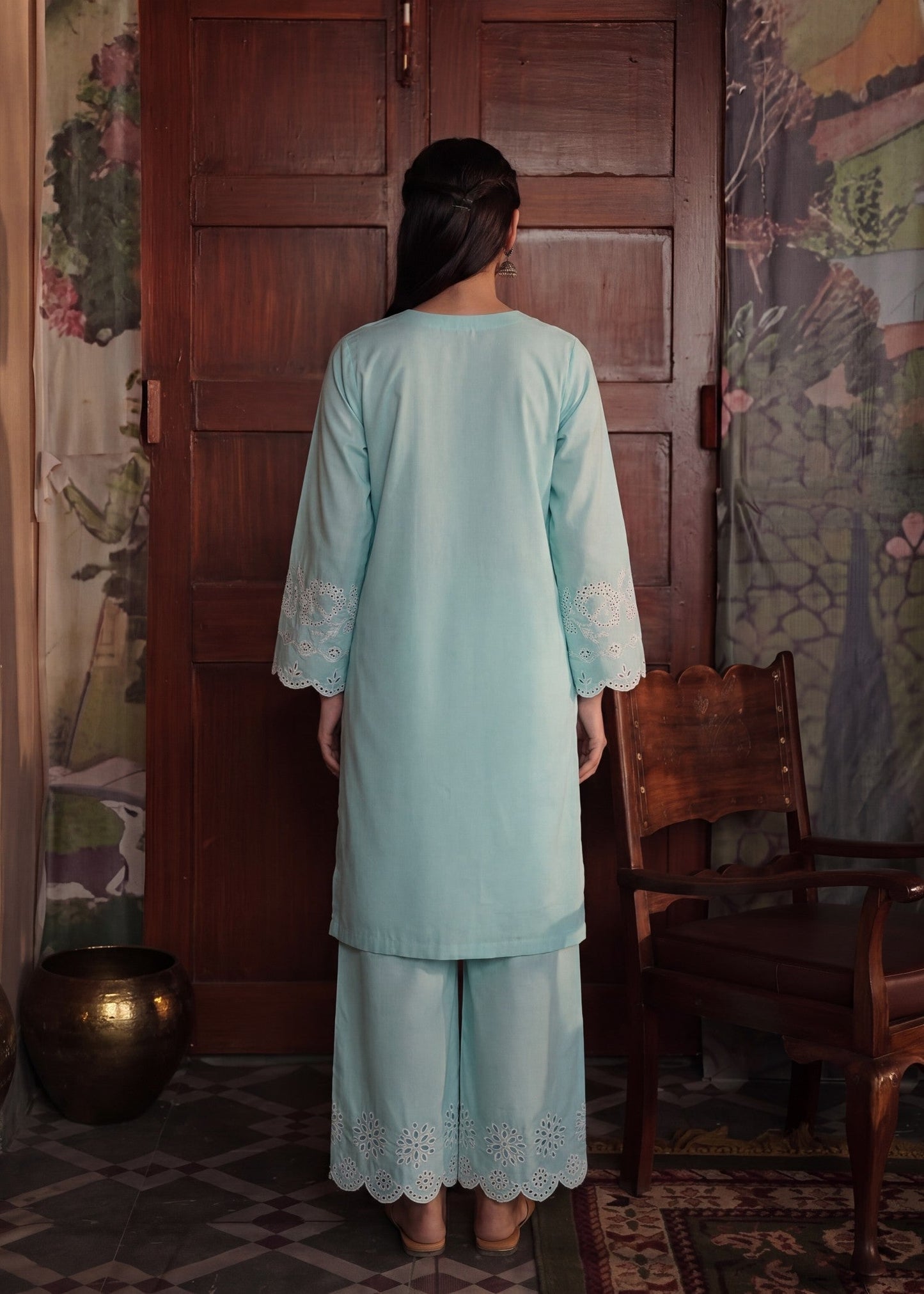 Embroidered Light Cyan Lawn Dress Material Online in Dubai DXB UAE Abudhabi Meena Bazaar