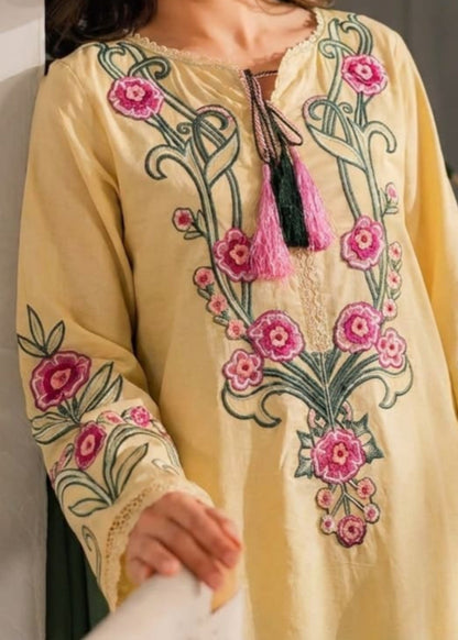 Embroidered Light Yellow Cotton Kaftan Online in Sri Lanka India Australia