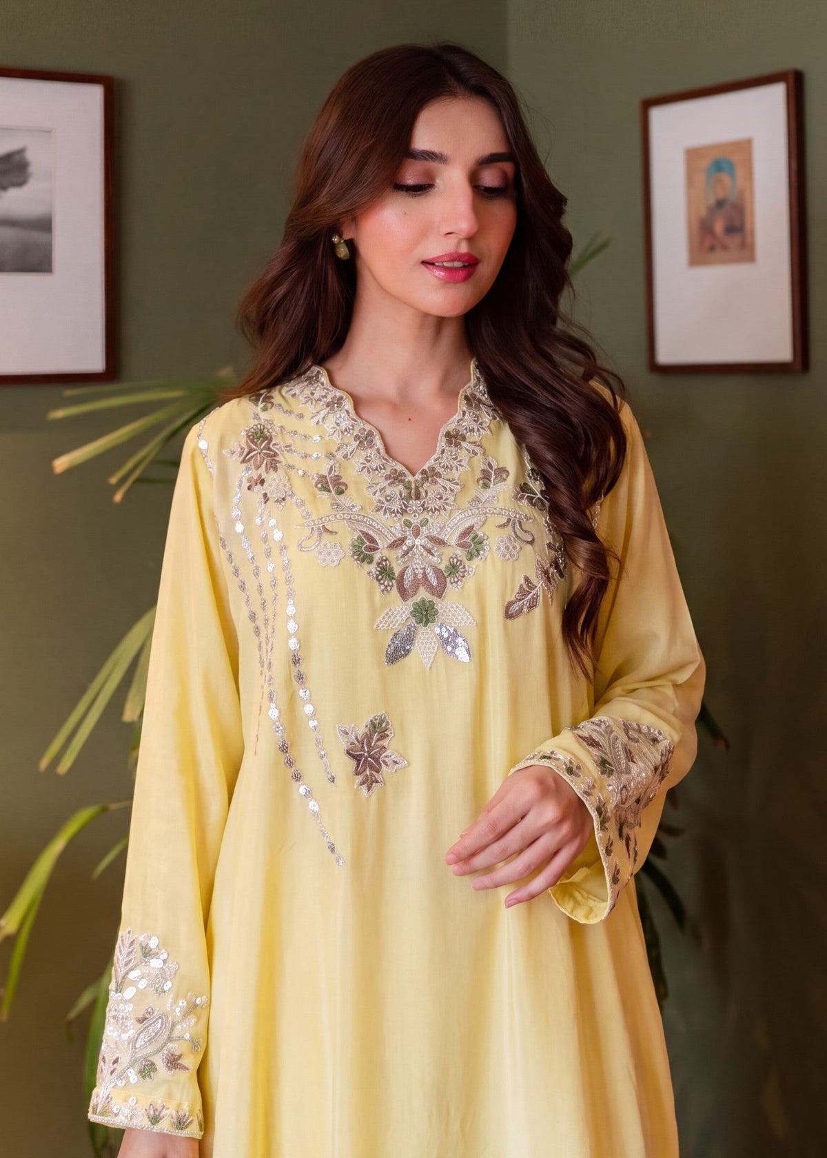 Embroidered Light Yellow Kaftan Salwar Kameez Online in UK USA Canada