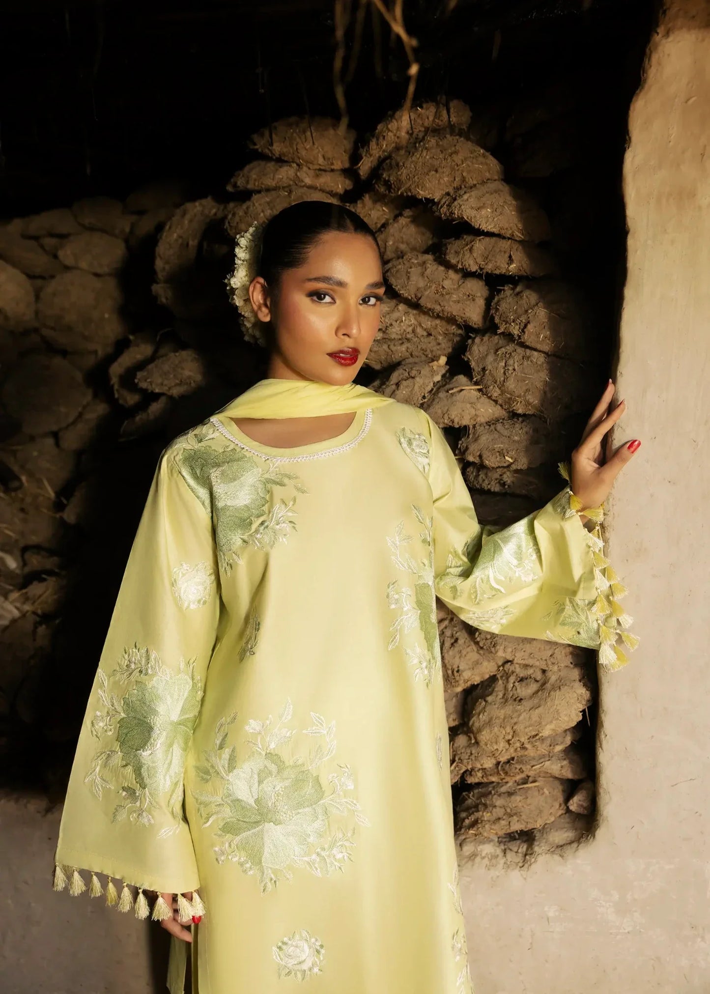 Embroidered Light Yellow Lawn Suit for Women Online in Sri Lanka India Australia