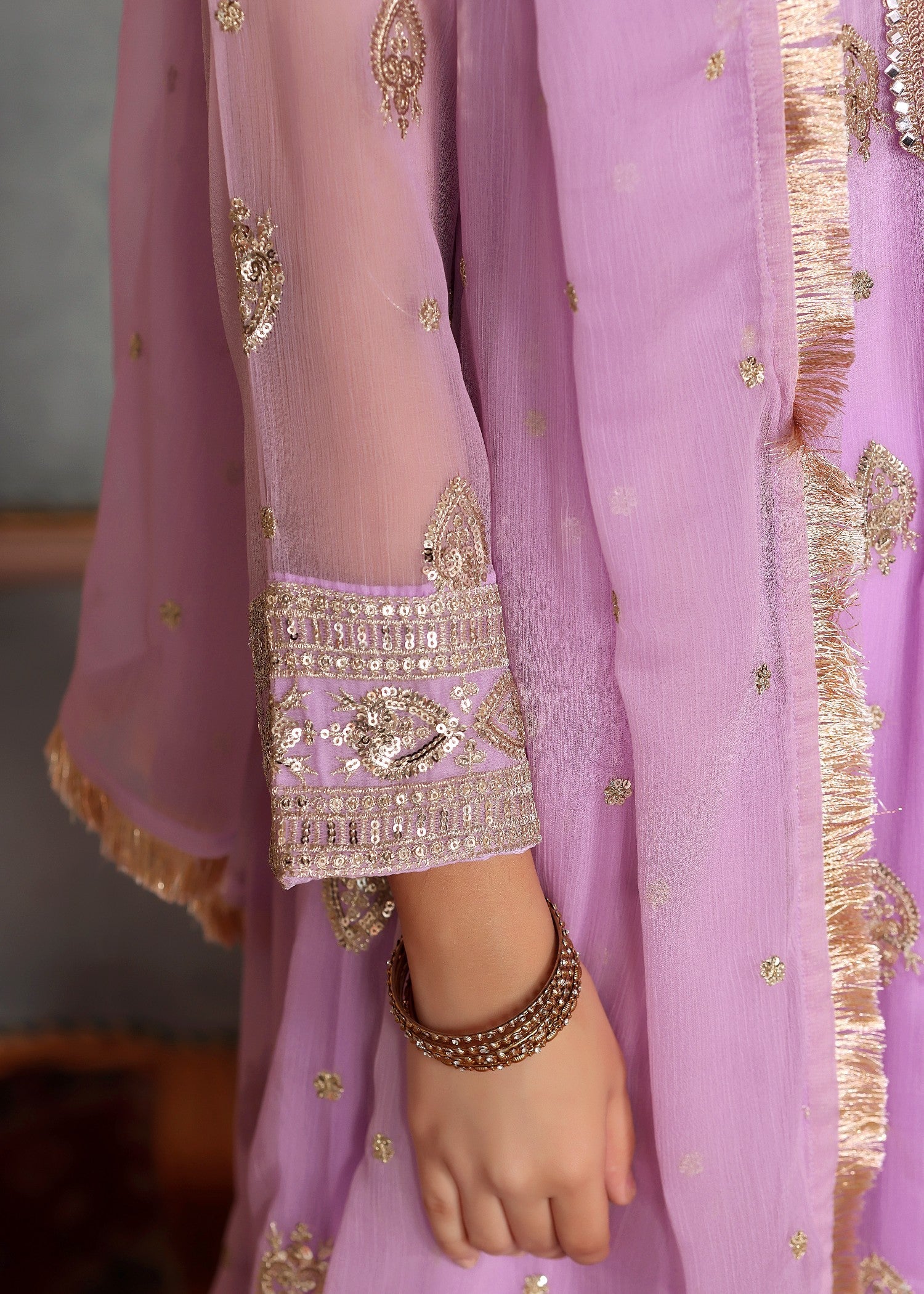 Embroidered Lilac Chiffon 3 Piece Pishwas Outfit Online in Dubai UAE Abudhabi Ajman Sharjah