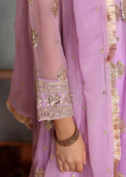 Embroidered Lilac Chiffon 3 Piece Pishwas Outfit Online in Dubai UAE Abudhabi Ajman Sharjah