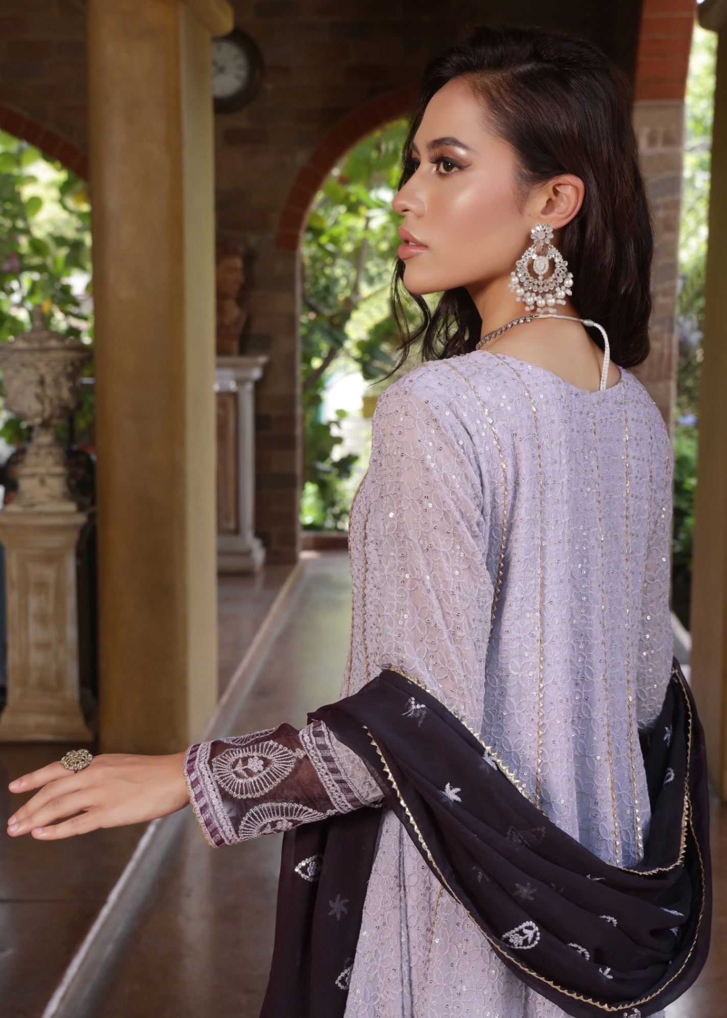 Embroidered Lilac Chiffon Festive Suit Online in Dubai UAE Abudhabi Ajman Sharjah