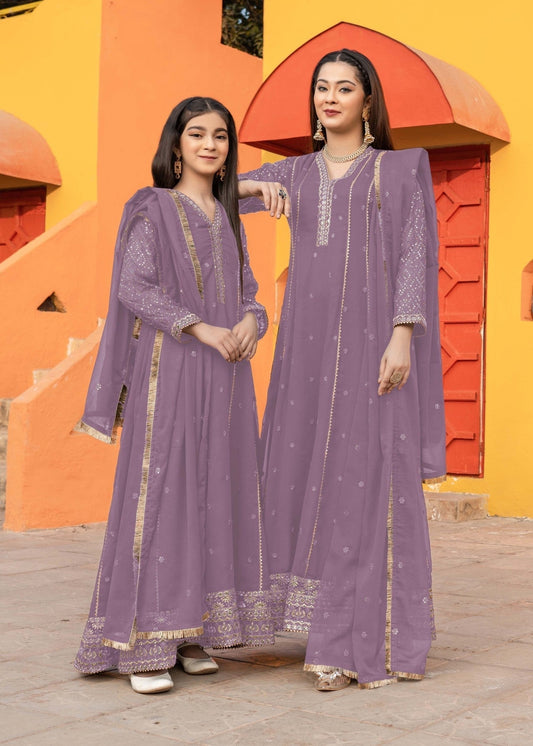 Embroidered Lilac Chiffon Festive Wear Suit Online in Dubai DXB UAE Abudhabi Meena Bazaar
