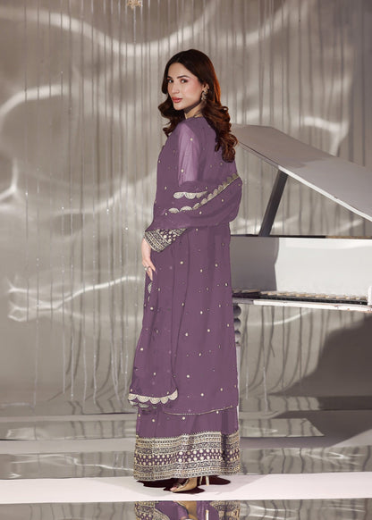 Embroidered Lilac Chiffon Lehenga with Dupatta Online in Dubai DXB UAE Abudhabi Meena Bazaar