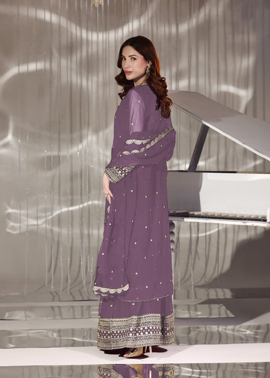 Embroidered Lilac Chiffon Lehenga with Dupatta Online in Dubai DXB UAE Abudhabi Meena Bazaar