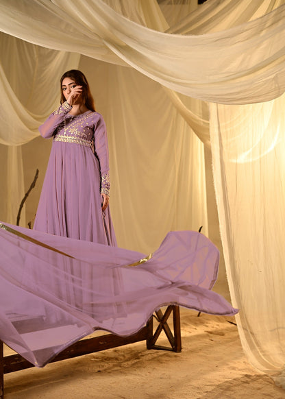 Embroidered Lilac Chiffon Pakistani Suit Online in Dubai DXB UAE Abudhabi Meena Bazaar