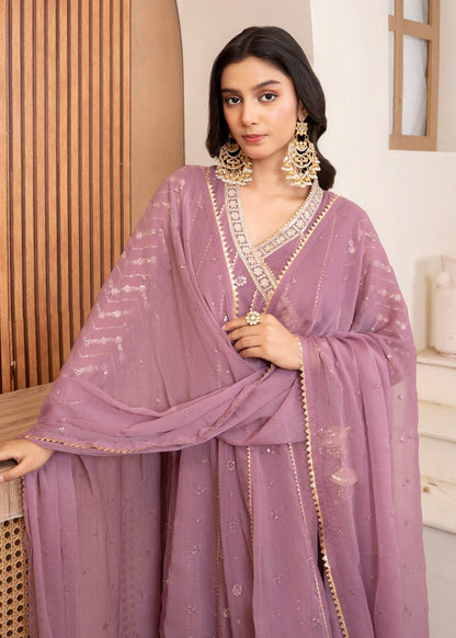Embroidered Lilac Chiffon Straight Trouser Suit Online in Dubai DXB UAE Abudhabi Meena Bazaar