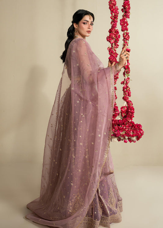 Embroidered Lilac Lehenga Dupatta Set Online in Dubai DXB UAE Abudhabi Meena Bazaar