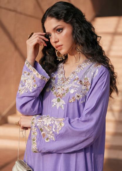 Embroidered Lilac Linen Kaftan Online in UK USA Canada