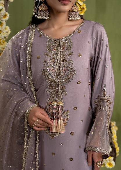 Embroidered Lilac Raw Silk Wedding Guest Outfit Online in Dubai UAE Abudhabi Ajman Sharjah