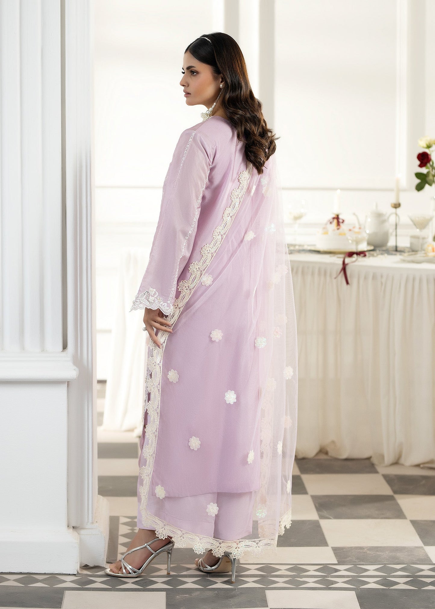 Embroidered Lilac Silk 3 Piece Suit Online in Dubai UAE Abudhabi Ajman Sharjah