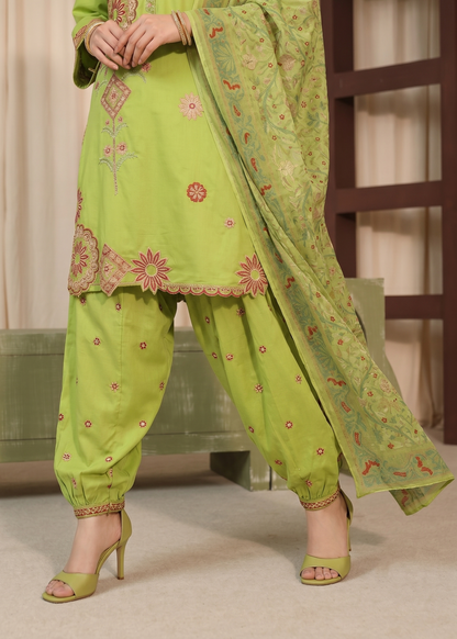 Embroidered Lime Green Lawn Kurta Suit Online in UK USA Canada