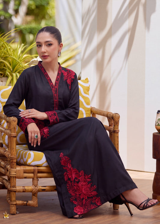 Embroidered Linen Black Kaftan Online in Dubai DXB UAE Abudhabi Meena Bazaar