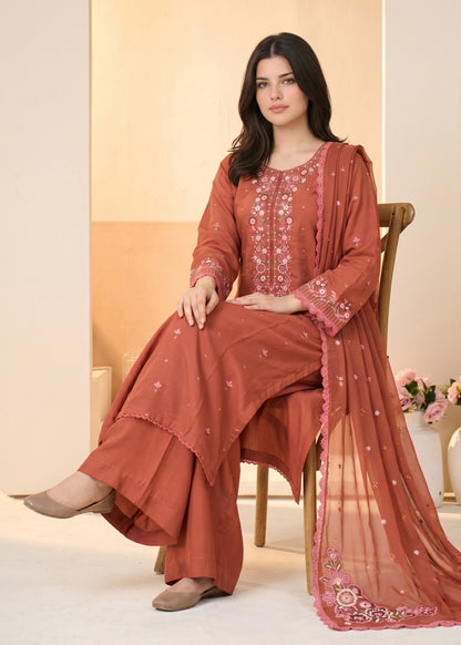 Embroidered Linen Long Kurta Dupatta Set Online in Dubai DXB UAE Abudhabi Meena Bazaar
