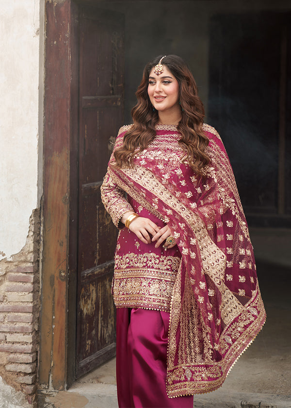 Embroidered Magenta Charmuse Pakistani Wedding Dress Online in Dubai UAE Abudhabi Ajman Sharjah