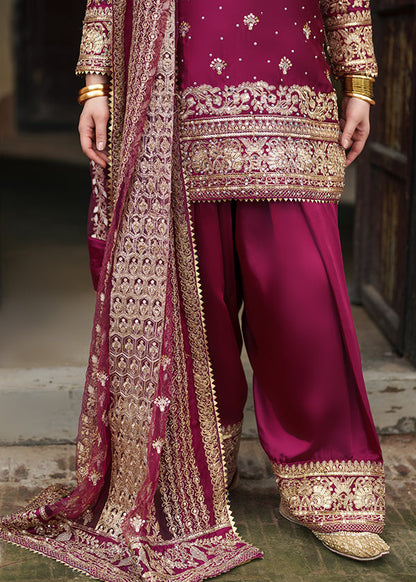 Embroidered Magenta Charmuse Wedding Guest Suit Online in Sri Lanka India Australia