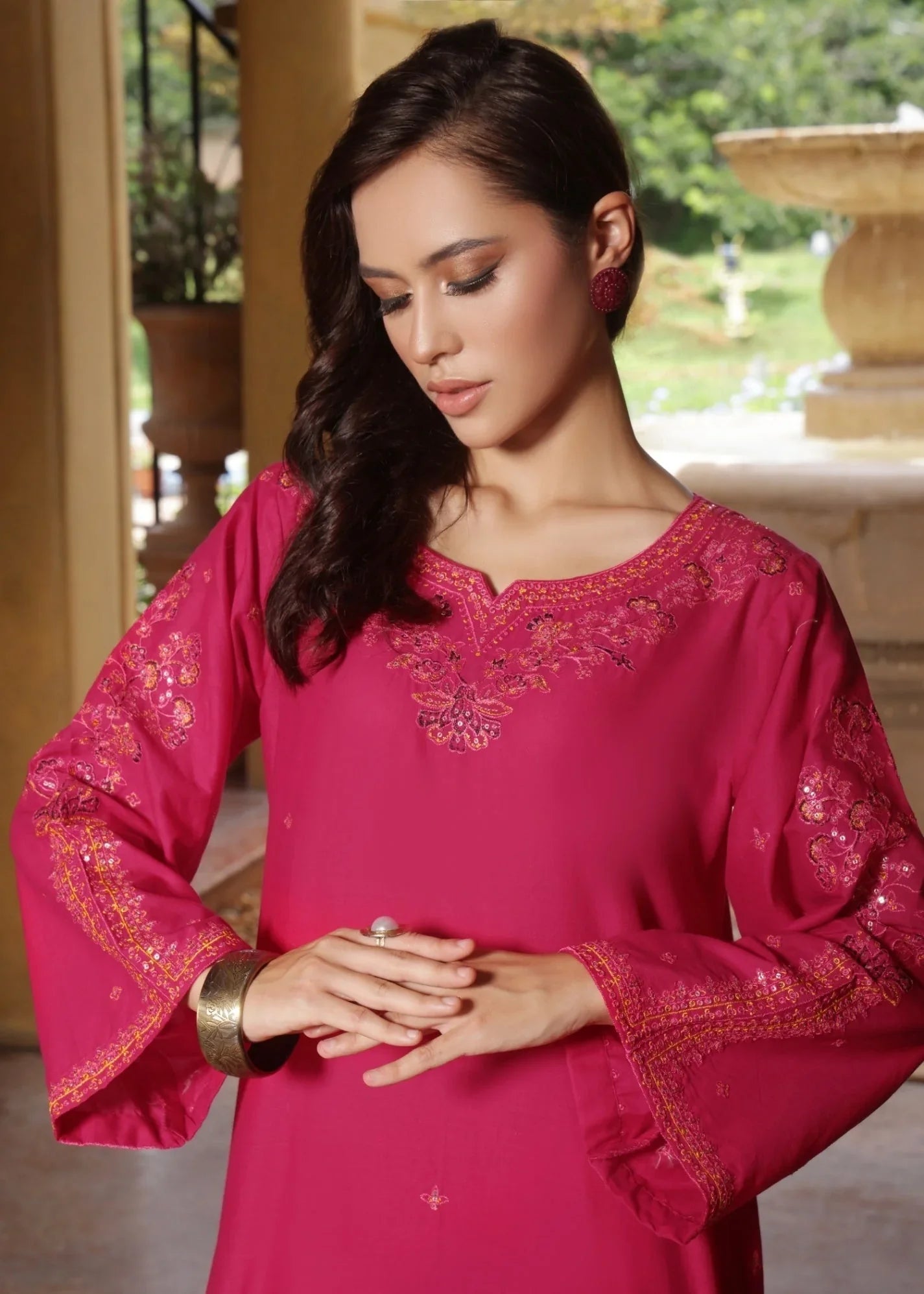 Embroidered Magenta Kurta and Trouser Set Online in Sri Lanka India Australia