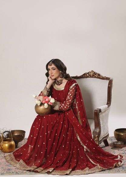 Embroidered Maroon Chiffon 3 Piece Pishwas Suit Online in Sri Lanka India Australia