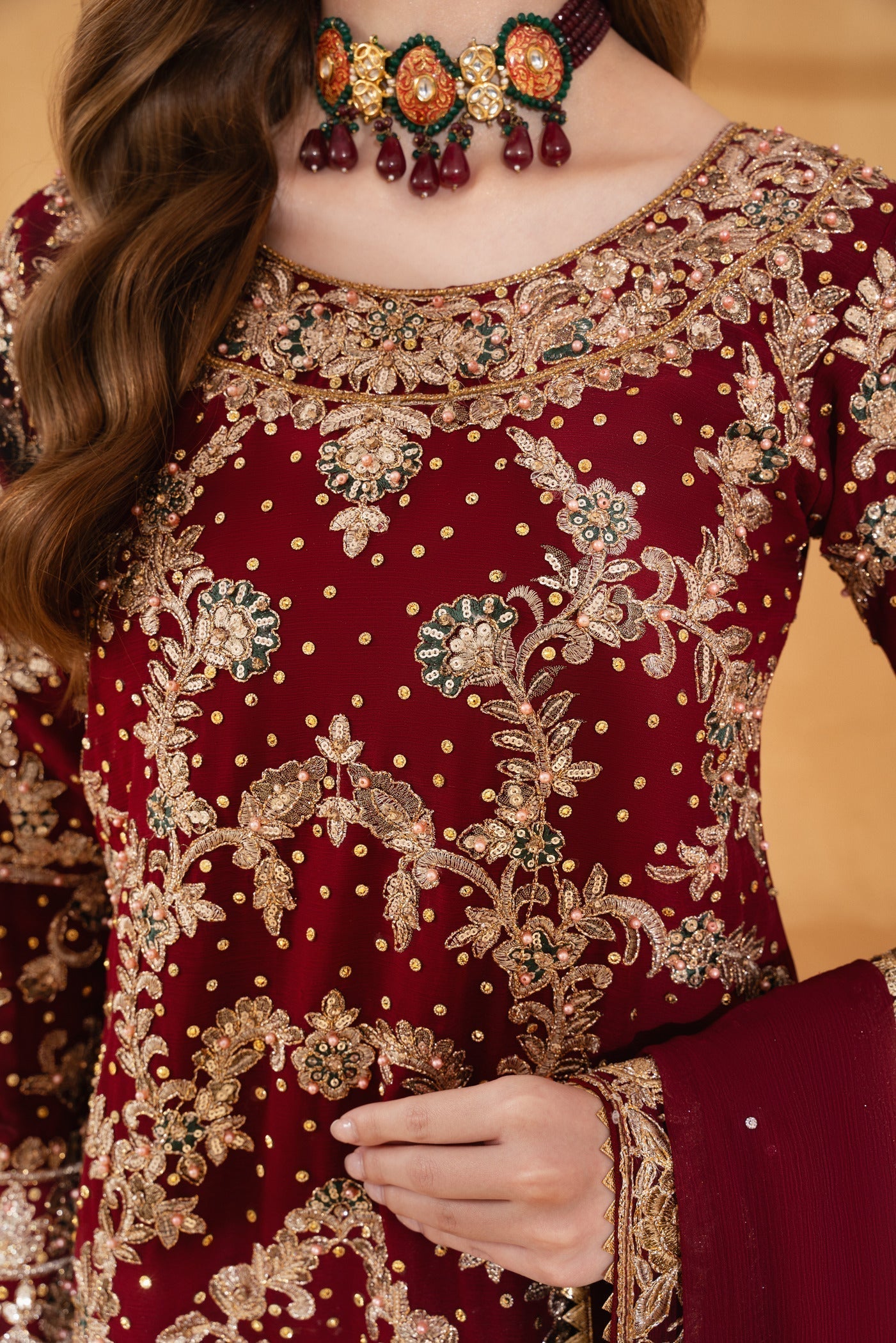 Embroidered Maroon Chiffon Festive Suit Online in Sri Lanka India Australia