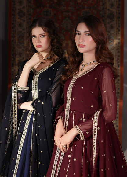 Embroidered Maroon Chiffon Festive Wear Suit Online in Dubai UAE Abudhabi Ajman Sharjah