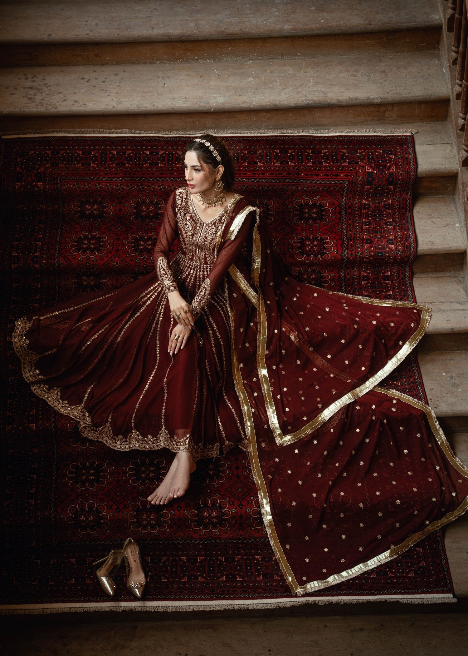 Embroidered Maroon Chiffon Kurta Set Online in Dubai UAE Abudhabi Ajman Sharjah