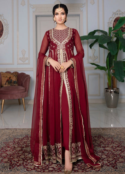 Embroidered Maroon Chiffon Maxi for Women Online in Dubai UAE Abudhabi Ajman Sharjah