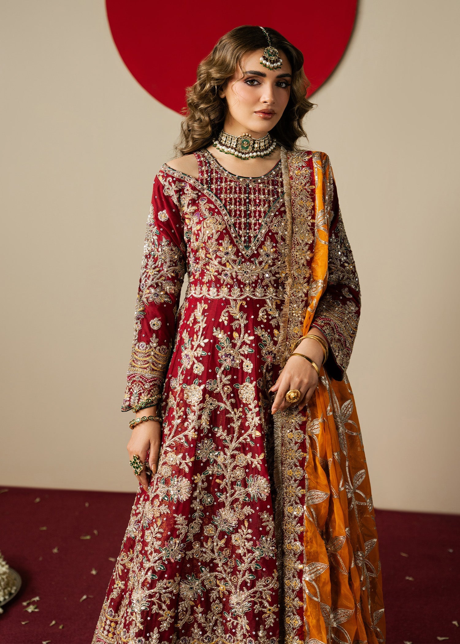 Embroidered Maroon Chiffon Pakistani Wedding Dress Online in KSA Riyadh Saudi Arabia Oman Bahrain Qatar