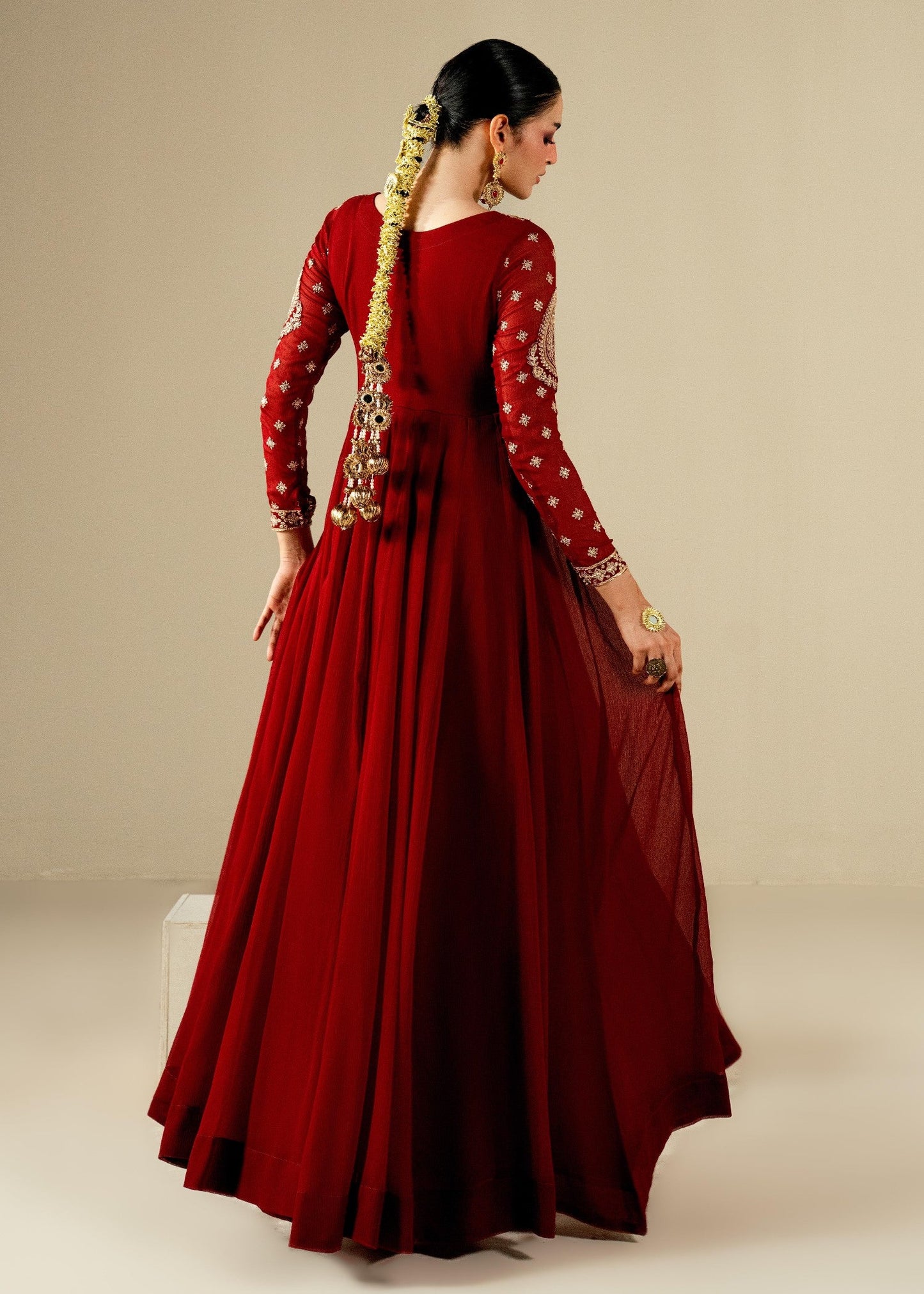 Embroidered Maroon Chiffon Partywear Suit Online in KSA Riyadh Saudi Arabia Oman Bahrain Qatar