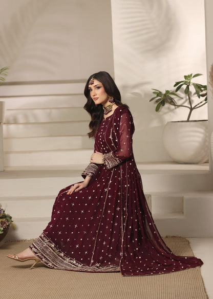 Embroidered Maroon Chiffon Pishwas for Women Online in Dubai DXB UAE Abudhabi Meena Bazaar