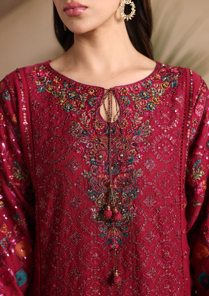 Embroidered Maroon Chiffon Salwar Kameez Online in KSA Riyadh Saudi Arabia Oman Bahrain Qatar