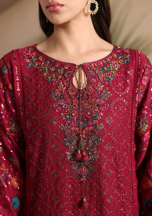 Embroidered Maroon Chiffon Salwar Kameez Online in KSA Riyadh Saudi Arabia Oman Bahrain Qatar