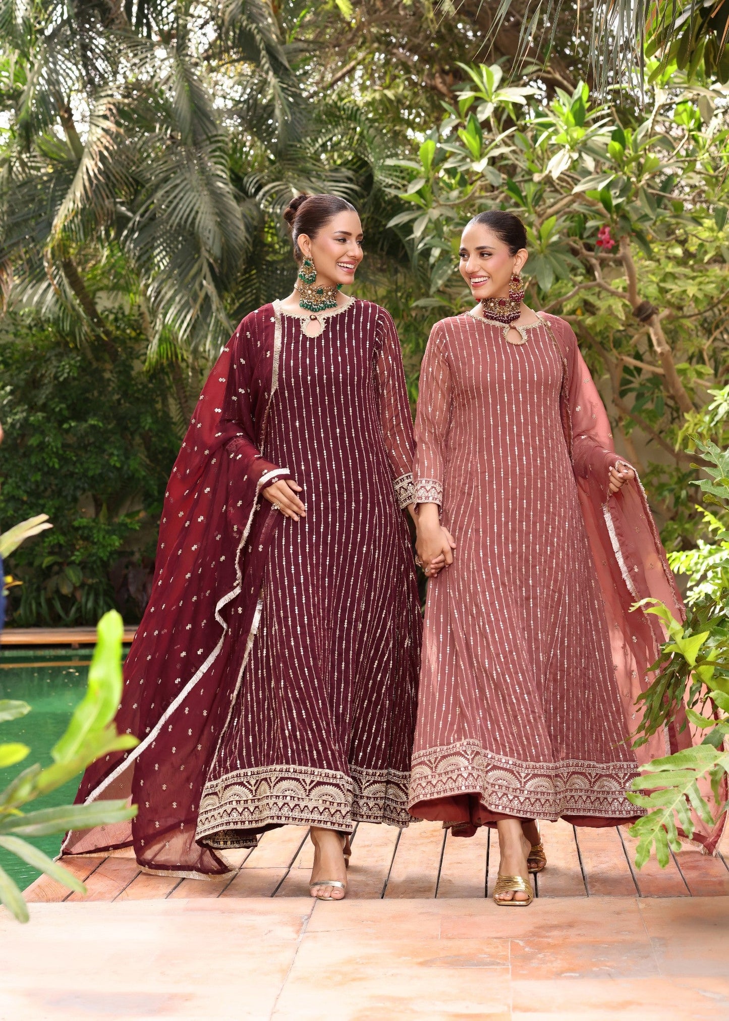Embroidered Maroon Chiffon Three Piece Party Suit Online in Dubai UAE Abudhabi Ajman Sharjah