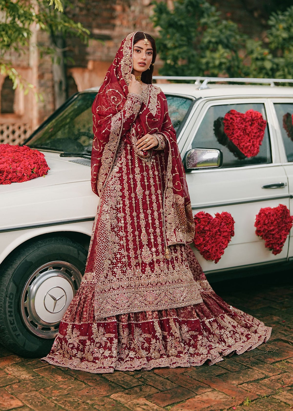 Embroidered Maroon Chiffon Wedding and Bridal Lehenga Online in Dubai DXB UAE Abudhabi Meena Bazaar