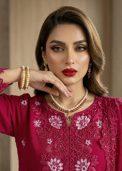Embroidered Maroon Lawn 3 Piece Dress Online in Dubai DXB UAE Abudhabi Meena Bazaar