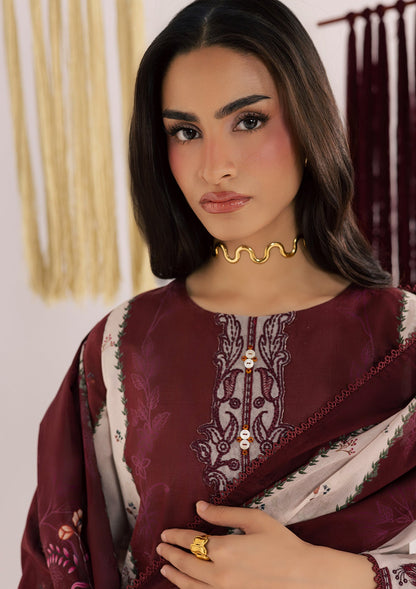 Embroidered Maroon Lawn 3 Piece Outfit Online in Sri Lanka India Australia