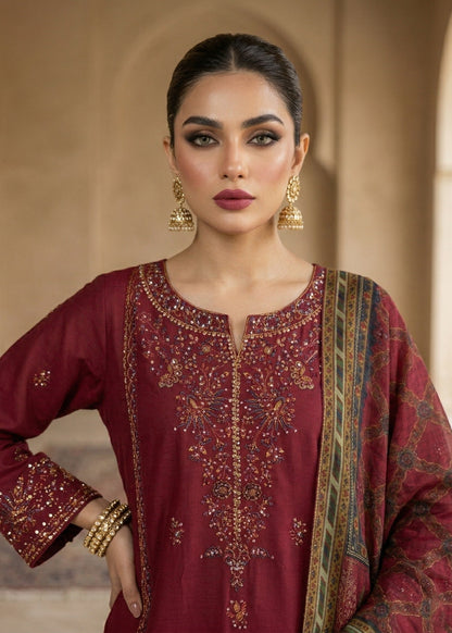 Embroidered Maroon Lawn 3 Piece Suit Online in Sri Lanka India Australia