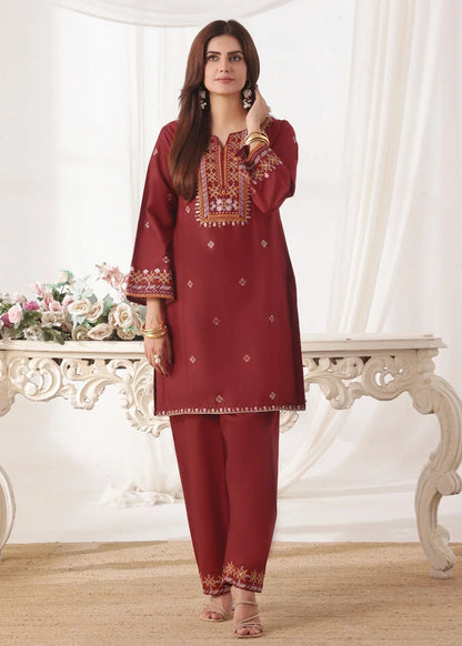 Embroidered Maroon Lawn Cotton Kurta Pajama Set Online in Sri Lanka India Australia