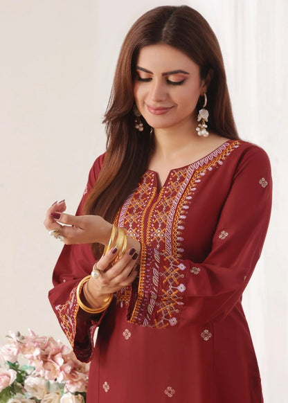 Embroidered Maroon Lawn Cotton Ladies Suit Online in Sri Lanka India Australia