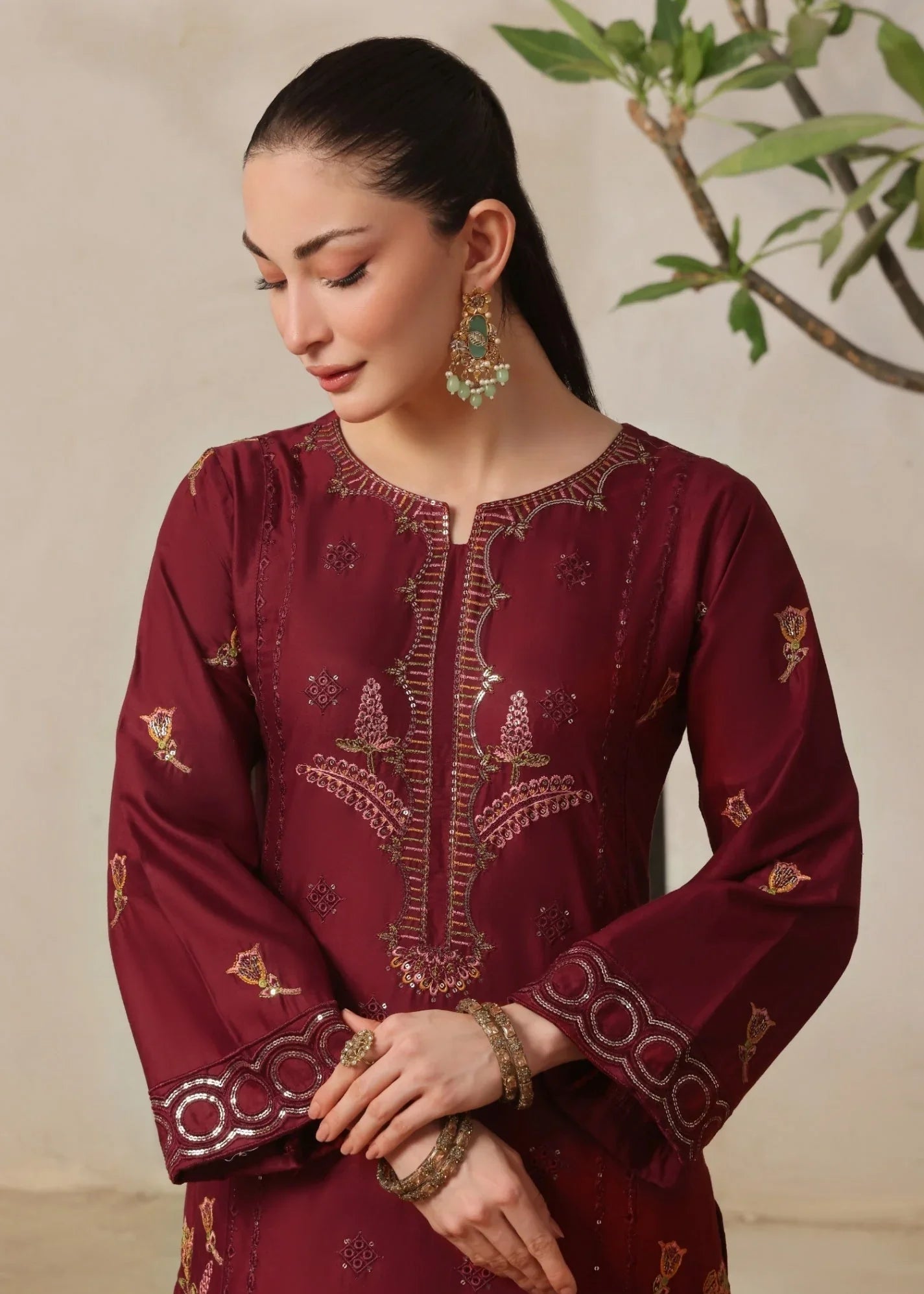Embroidered Maroon Lawn Kurta Pajama Online in Dubai DXB UAE Abudhabi Meena Bazaar