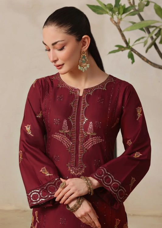 Embroidered Maroon Lawn Kurta Pajama Online in Dubai DXB UAE Abudhabi Meena Bazaar