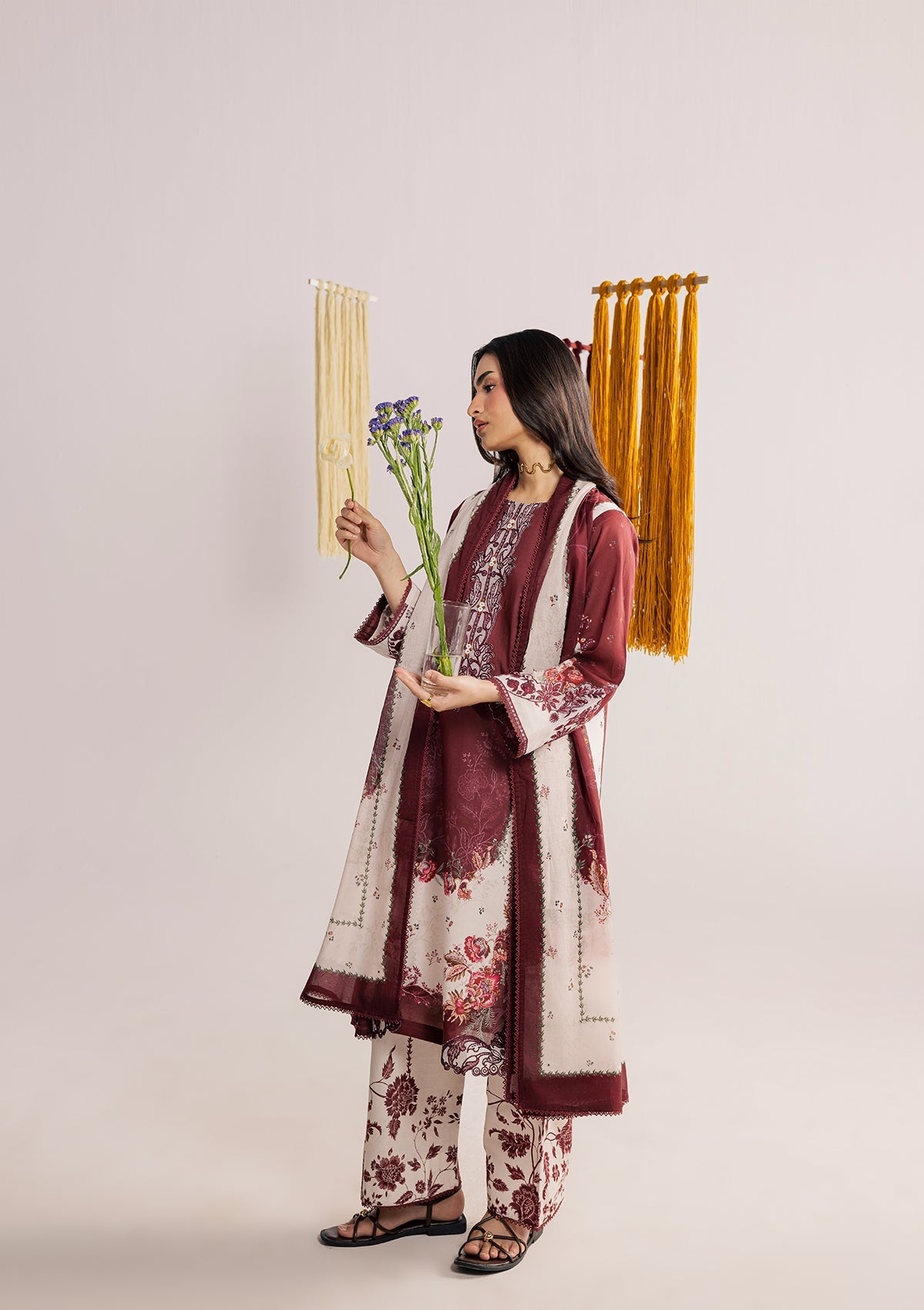 Embroidered Maroon Lawn Pakistani Suit Online in Dubai DXB UAE Abudhabi Meena Bazaar