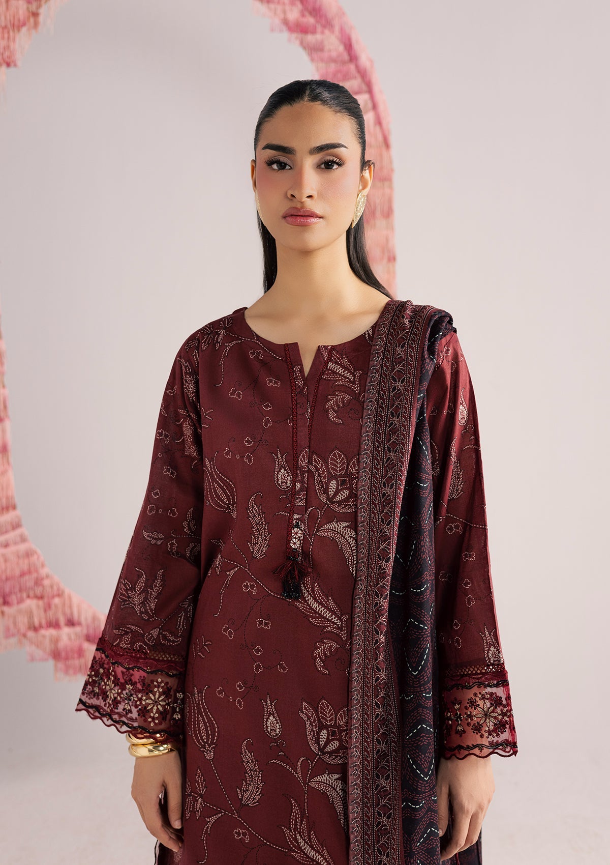 Embroidered Maroon Lawn Salwar Kameez Online in KSA Riyadh Saudi Arabia Oman Bahrain Qatar