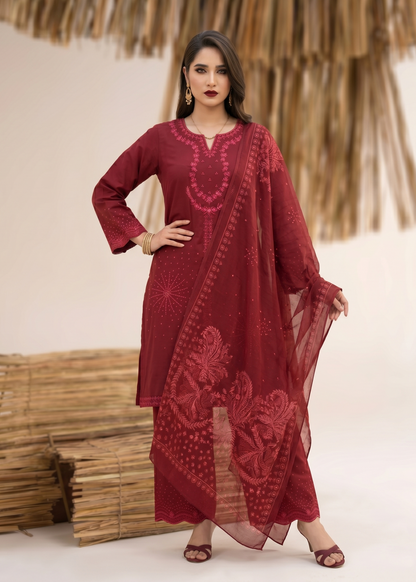 Embroidered Maroon Lawn Suit Online in Dubai DXB UAE Abudhabi Meena Bazaar